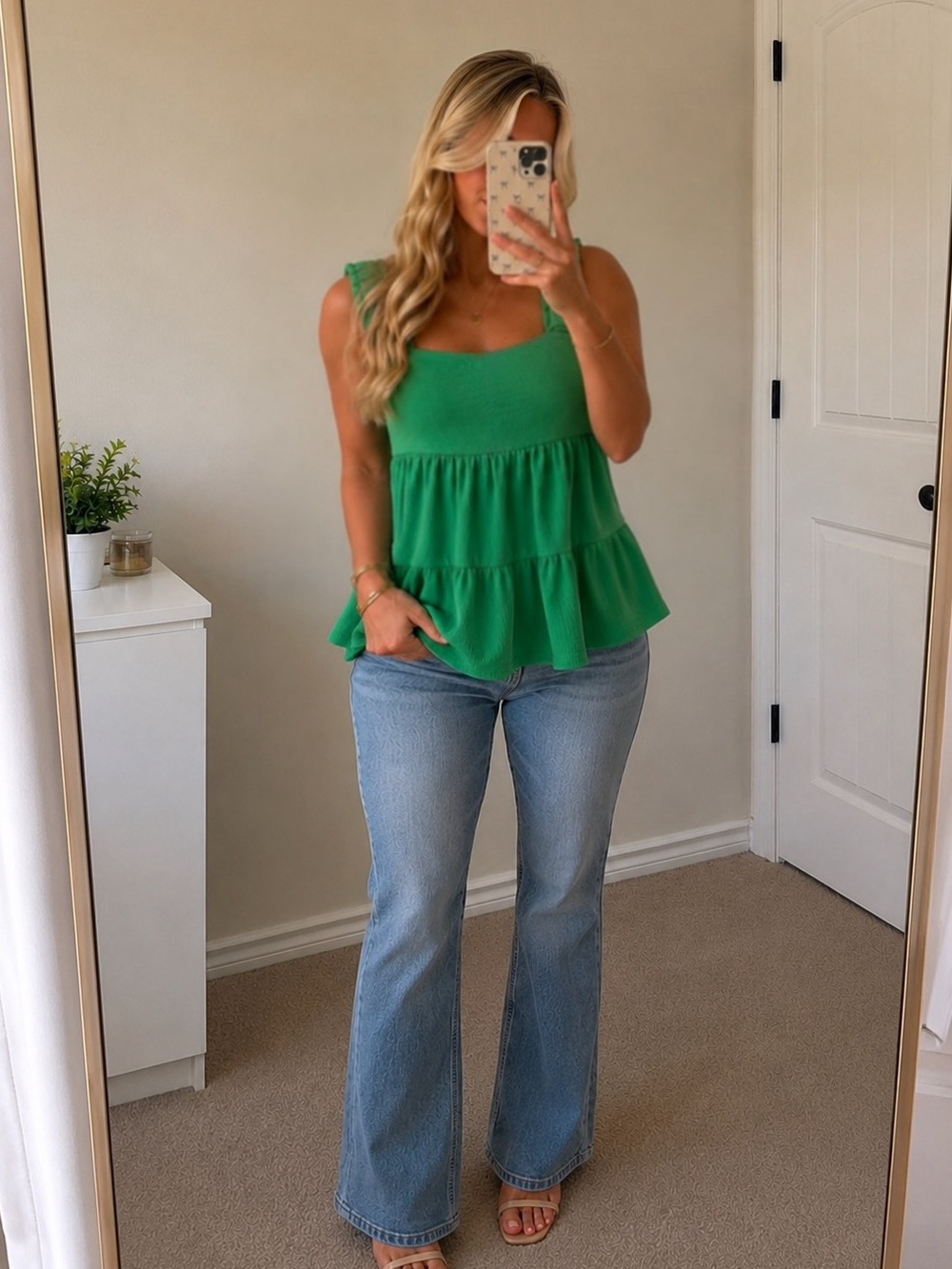 Green Square Neck Tank Top